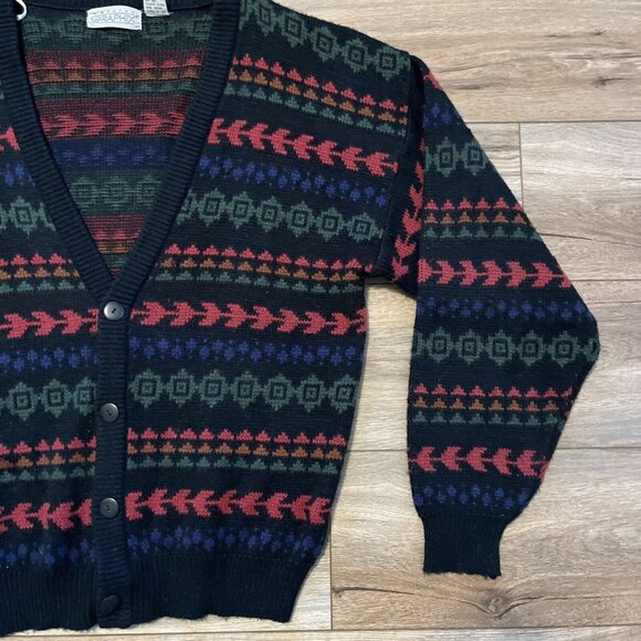 Men's VTG Sweater Graphix Knit Cardigan SZ MEDIUM Multicolor Aztec Grandpa Retro - Picture 3 of 8
